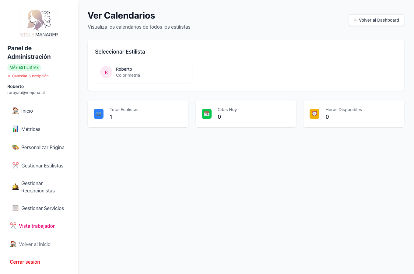 Calendarios por estilista o vista combinada.